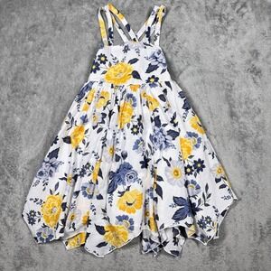 Joie Girls Floral Handkerchief Hem Dress Yellow Blue Strappy Size 4